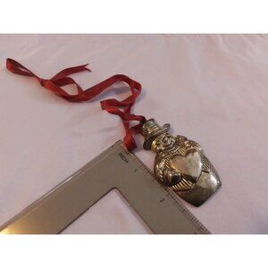 Gorham Silver Plated Snowman Holding Heart Christmas Ornament with Red Ribbon